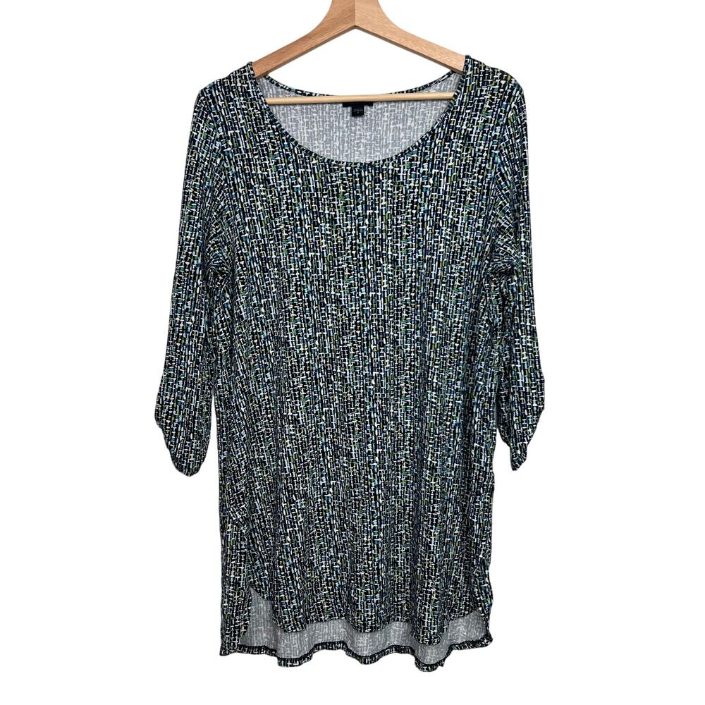 J. Jill Wearever Collection Medium 3/4 Roll-tab Sleeve Tunic Top Stretch Printed
